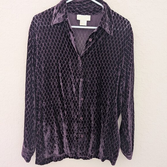 Vintage Cache Velvet Blouse Silk Button Up Size L Gold Label - Picture 1 of 5